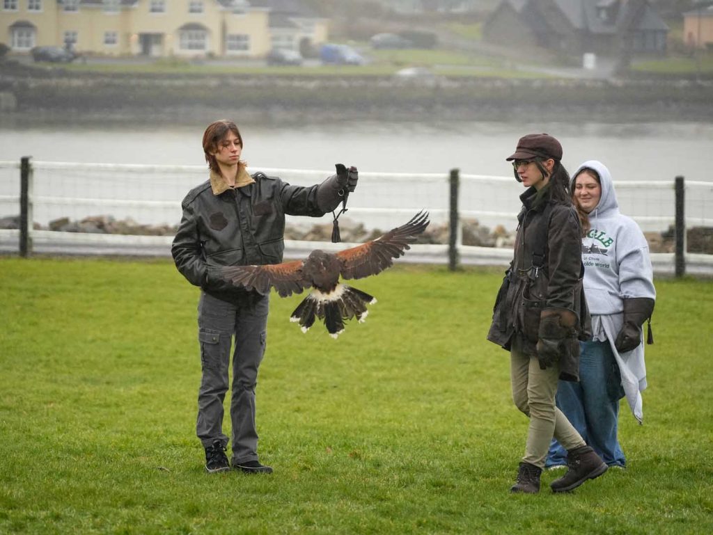 A demonstration under light misty rain